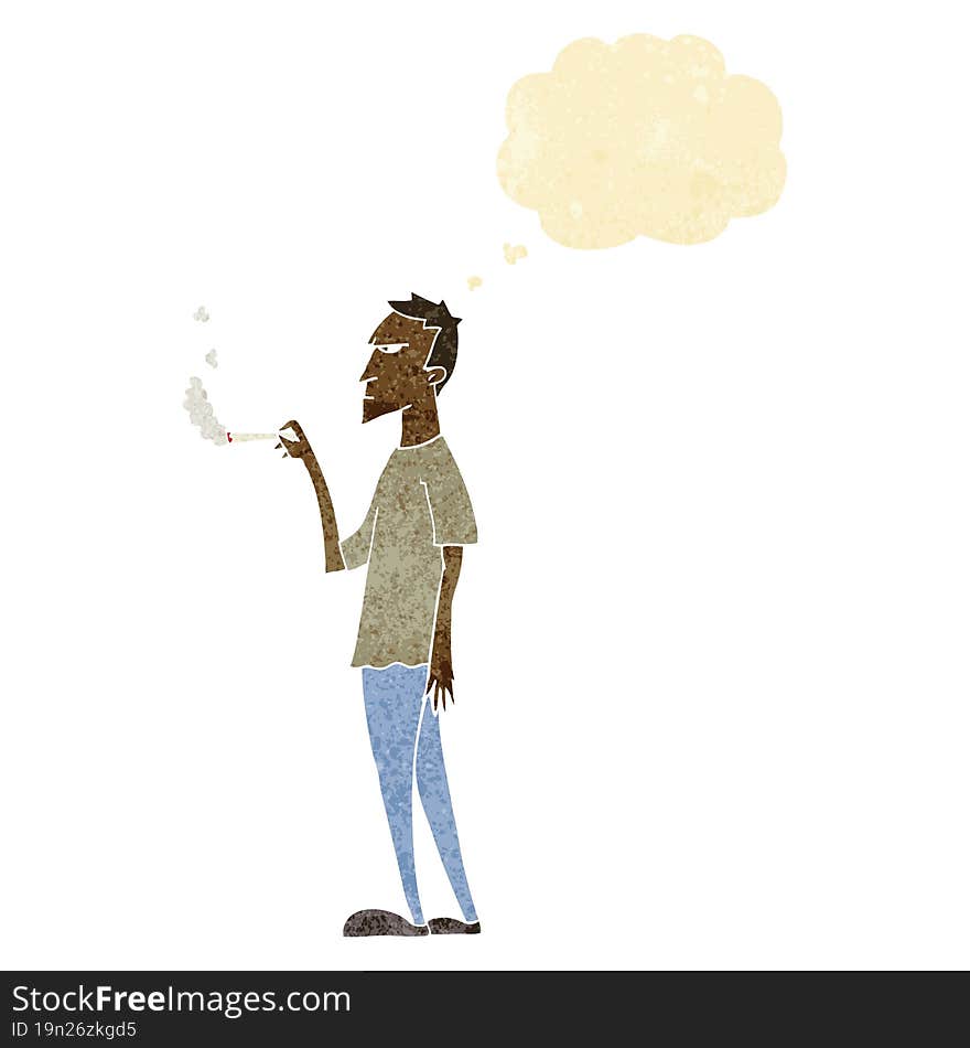 cartoon annoyed smoker with thought bubble