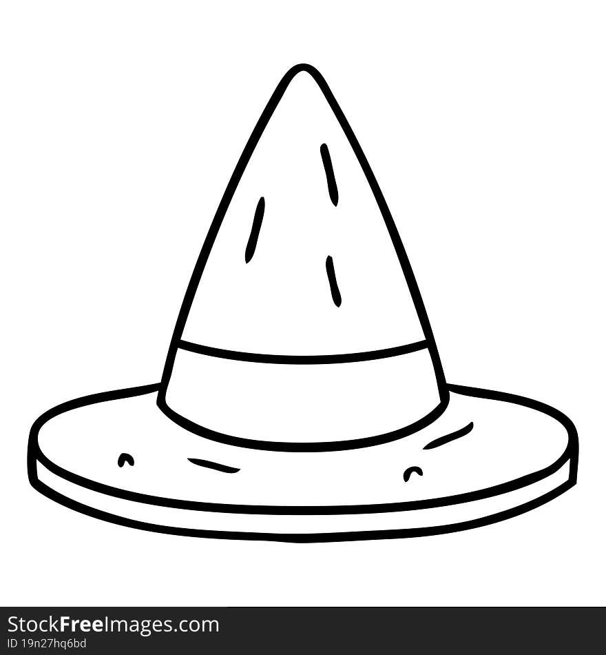 Line Drawing Doodle Of A Witches Hat