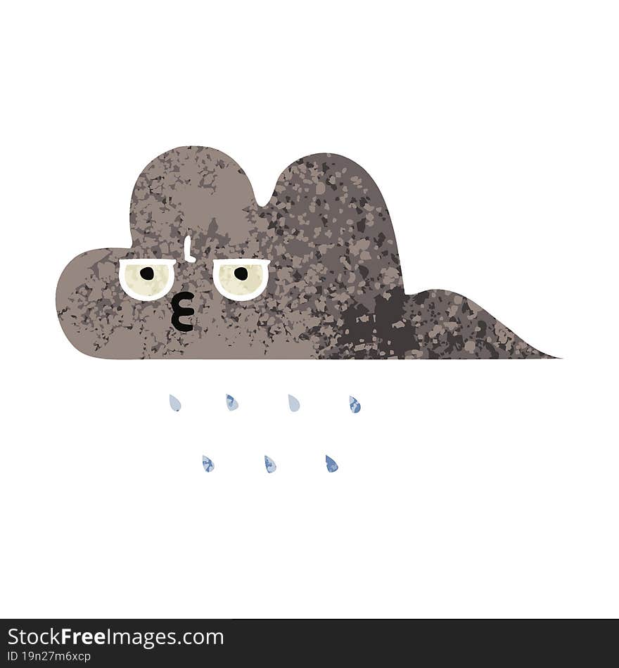 retro illustration style cartoon storm rain cloud