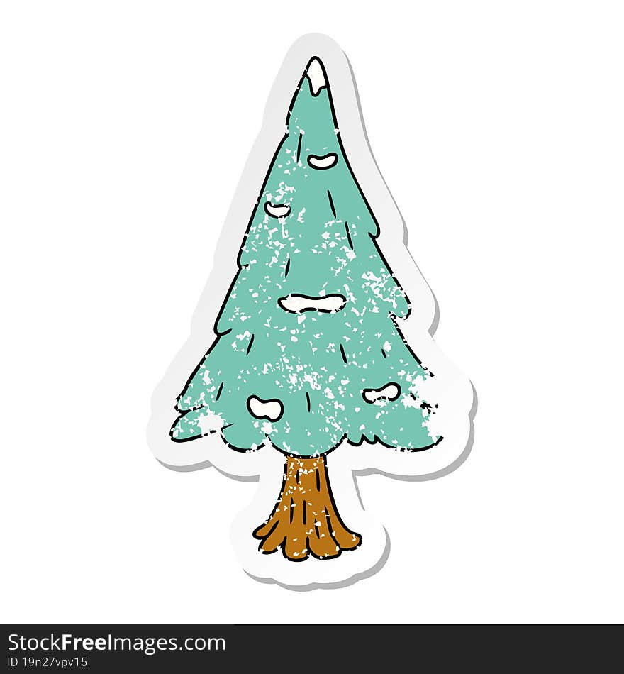 hand drawn distressed sticker cartoon doodle single snow covered tree