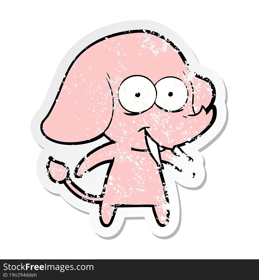 distressed sticker of a happy cartoon elephant