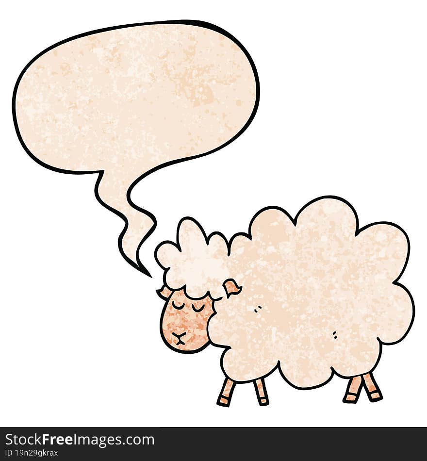 cartoon sheep and speech bubble in retro texture style