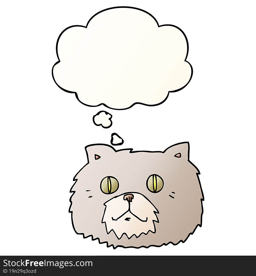 Cartoon Cat Face And Thought Bubble In Smooth Gradient Style