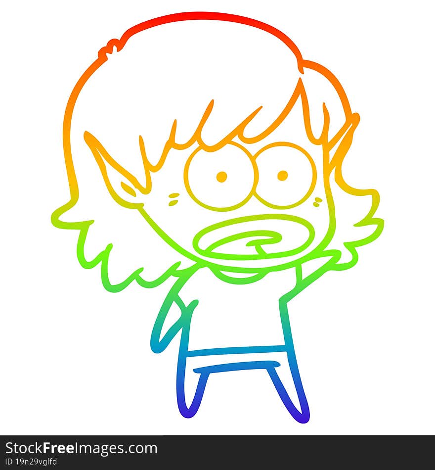 rainbow gradient line drawing cartoon shocked elf girl