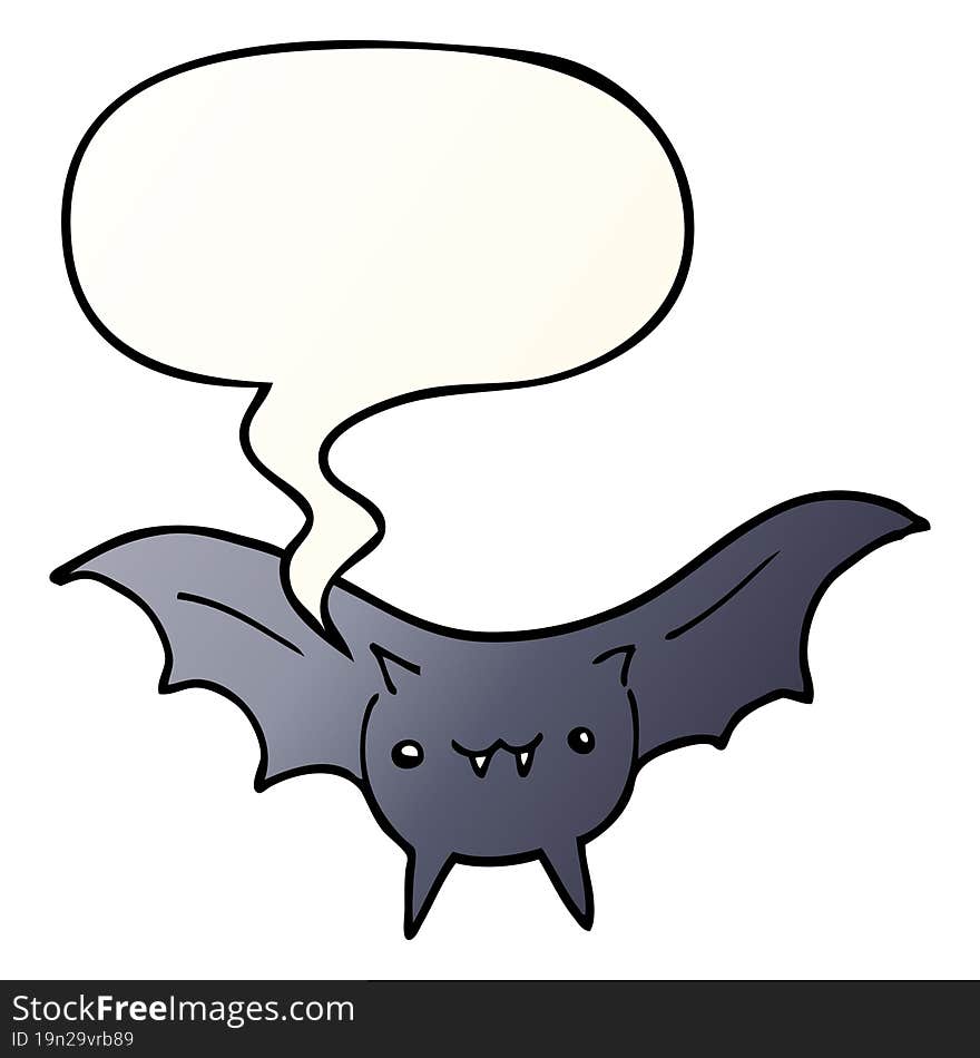 cartoon bat and speech bubble in smooth gradient style