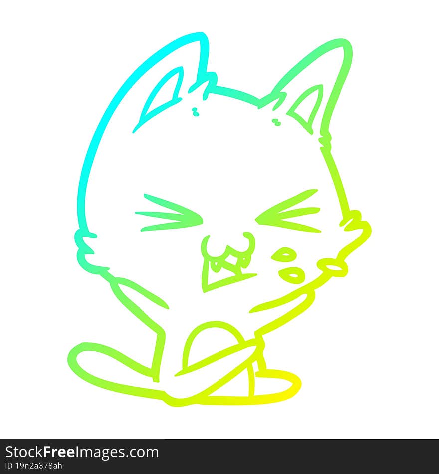 Cold Gradient Line Drawing Cartoon Cat Hissing