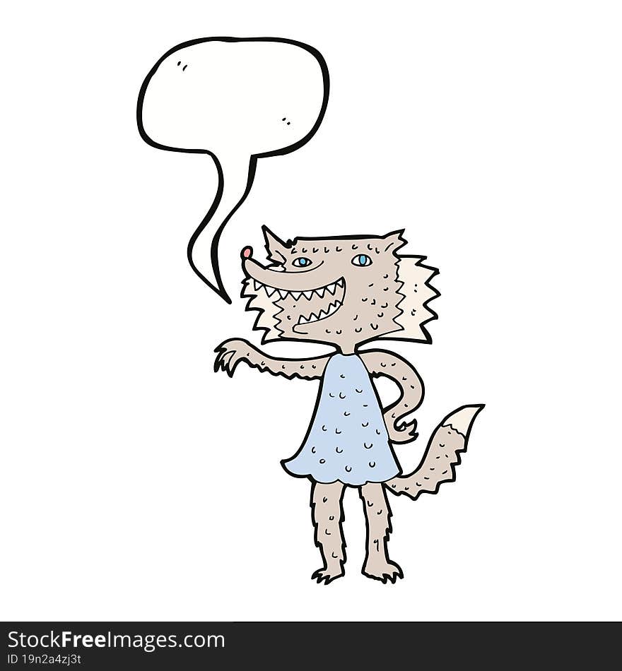 cartoon wolf girl with speech bubble