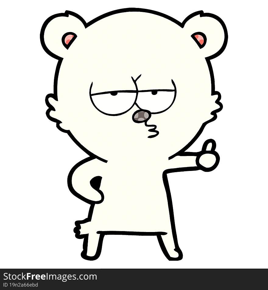 bored polar bear cartoon giving thumbs up sign. bored polar bear cartoon giving thumbs up sign