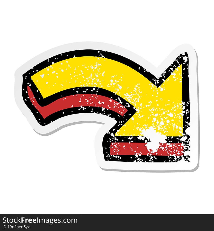 Distressed Sticker Of A Cute Cartoon Directional Arrow