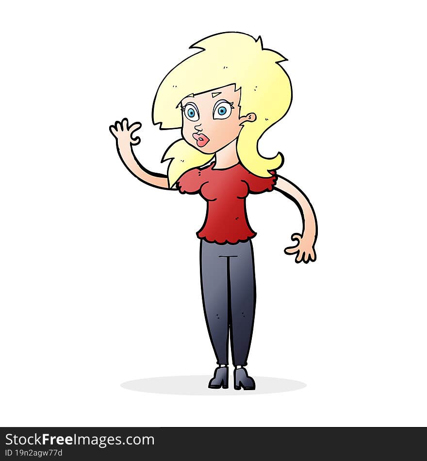 cartoon pretty woman waving