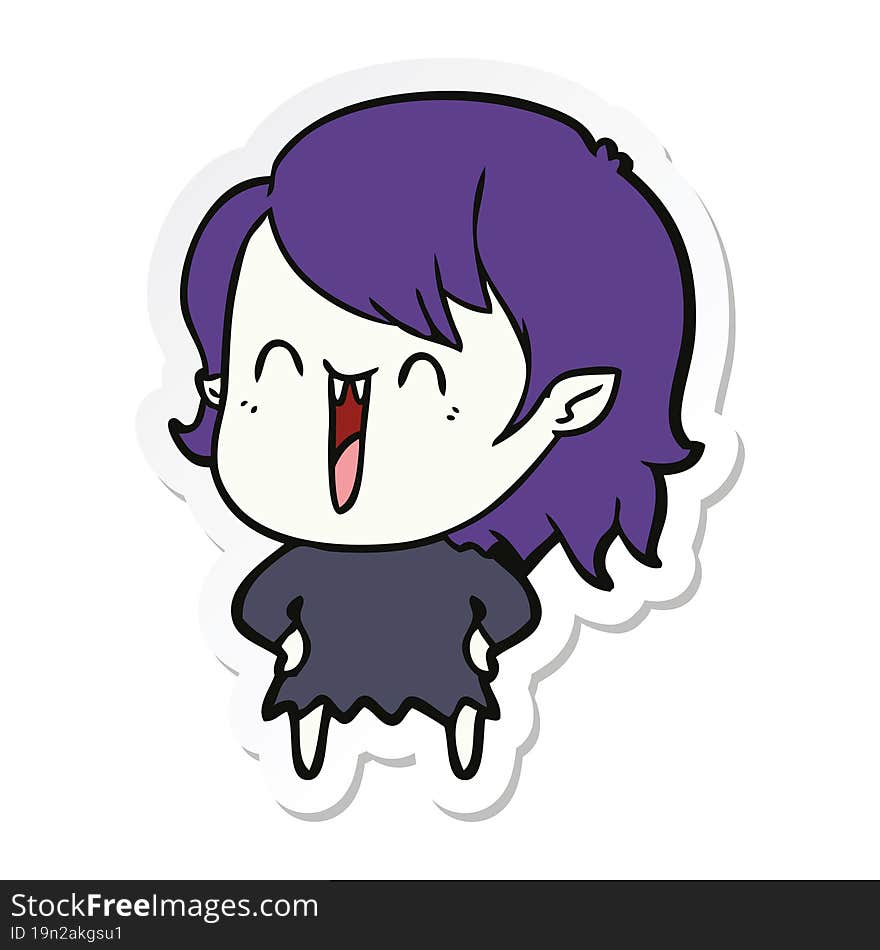 Sticker Of A Cute Cartoon Happy Vampire Girl