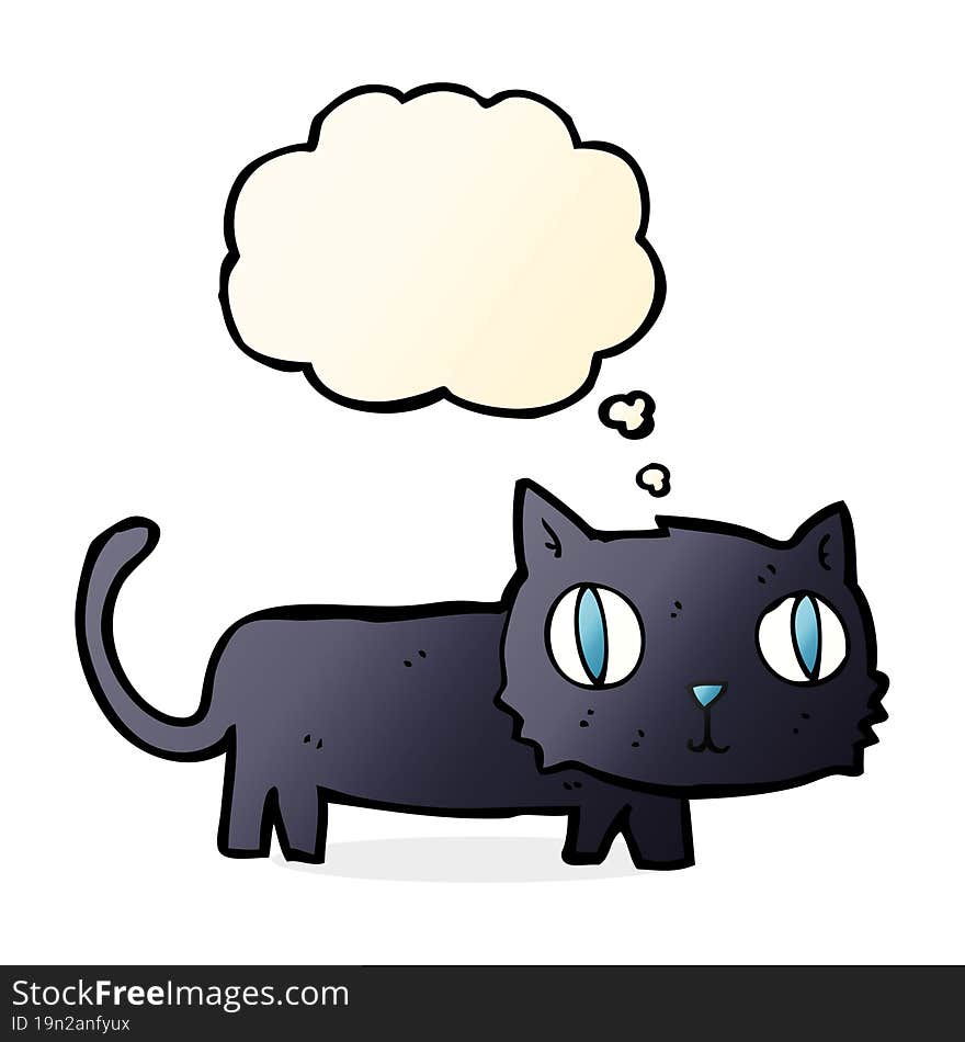 cartoon black cat with thought bubble