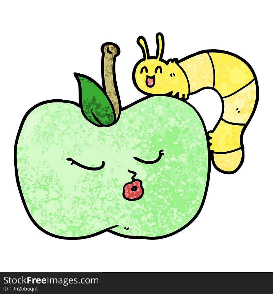 cartoon pretty apple and bug. cartoon pretty apple and bug