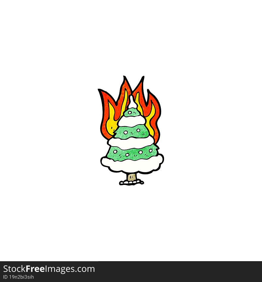 burning christmas tree cartoon