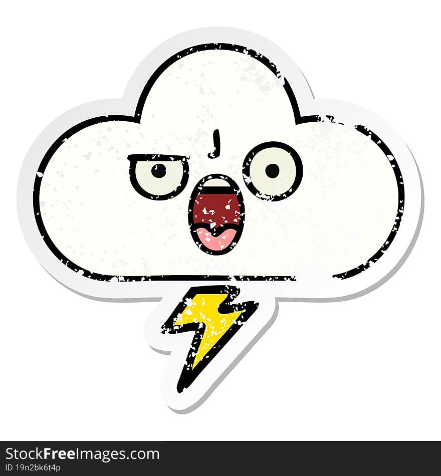 distressed sticker of a cute cartoon storm cloud