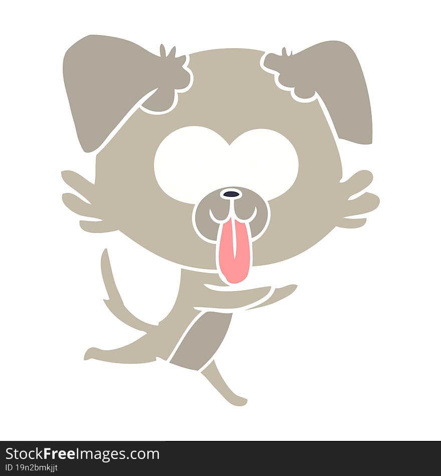 Flat Color Style Cartoon Running Dog With Tongue Sticking Out