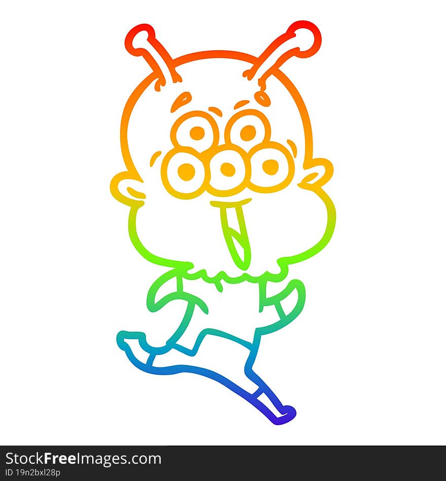 rainbow gradient line drawing happy cartoon alien running