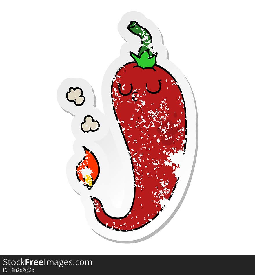 distressed sticker of a cartoon hot chili pepper