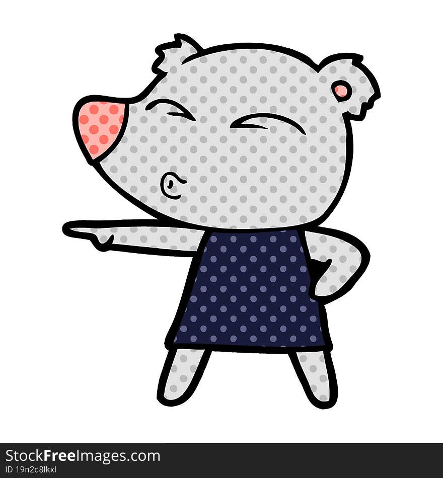 cartoon whistling bear in dress. cartoon whistling bear in dress