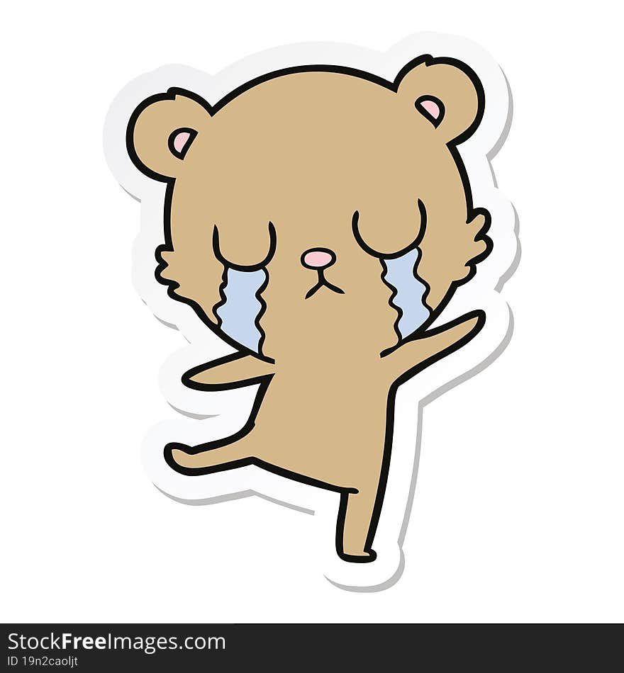 Sticker Of A Crying Cartoon Bear Doing A Sad Dance