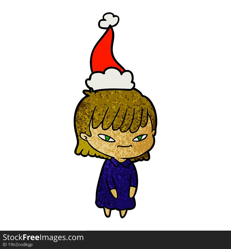 Textured Cartoon Of A Woman Wearing Santa Hat