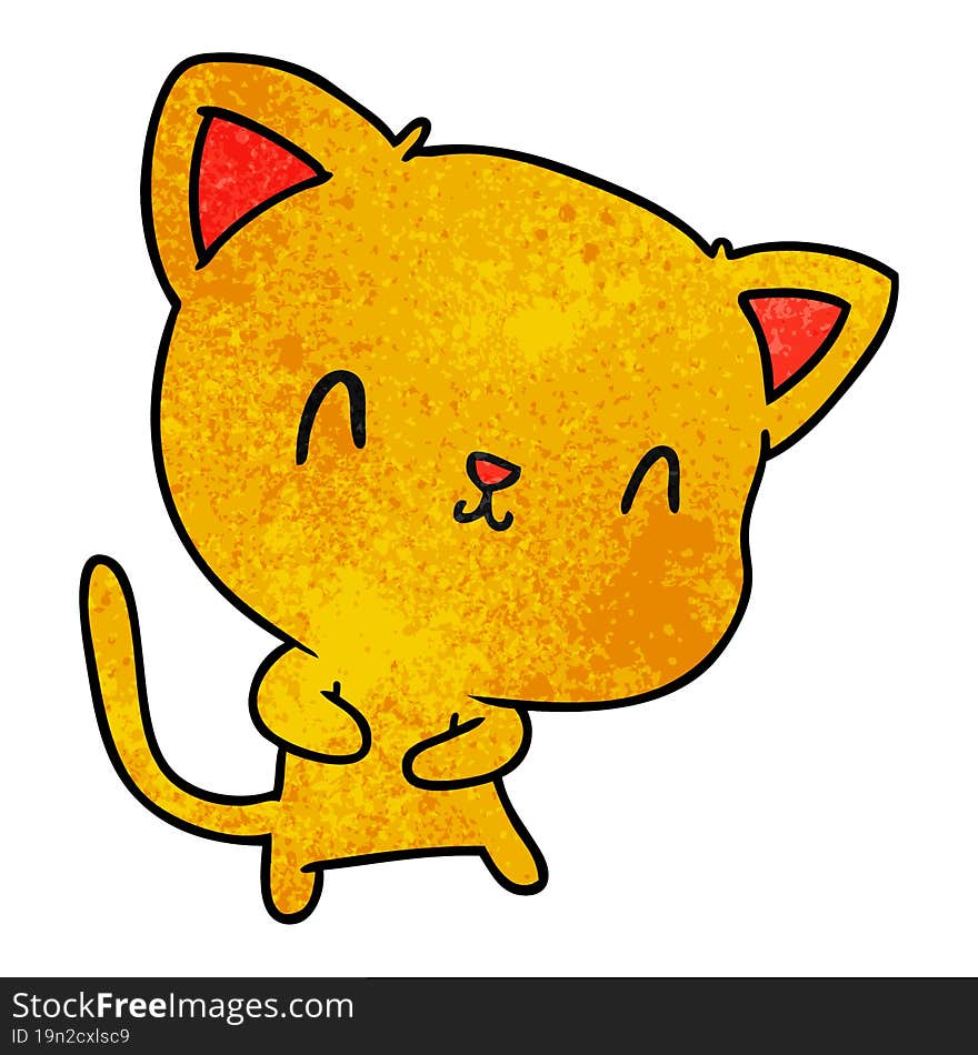 textured cartoon illustration of cute kawaii cat. textured cartoon illustration of cute kawaii cat