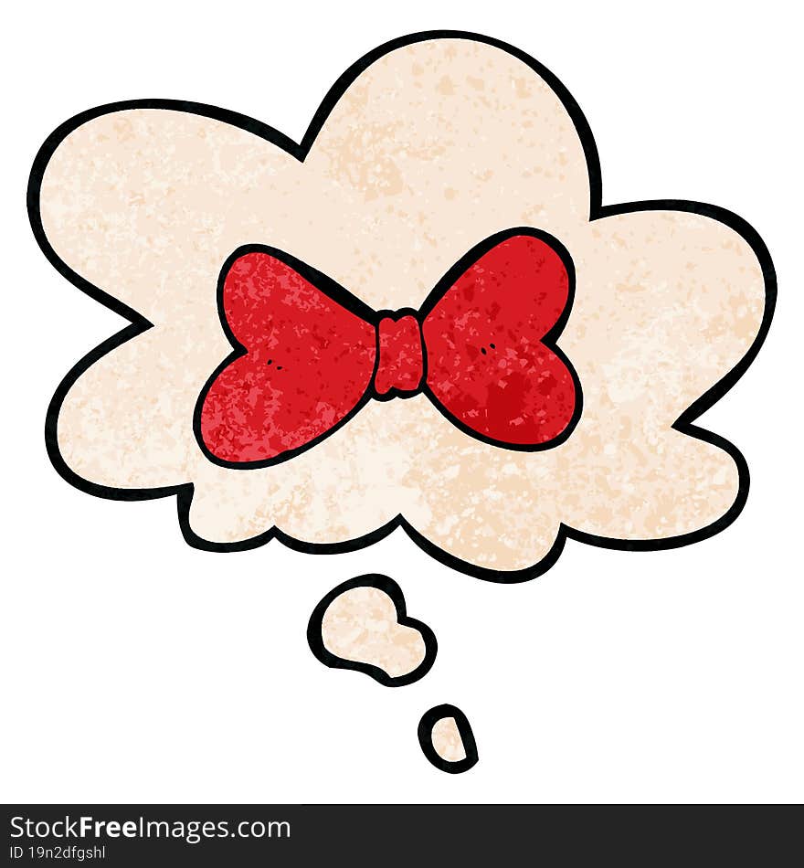 cartoon bow tie and thought bubble in grunge texture pattern style