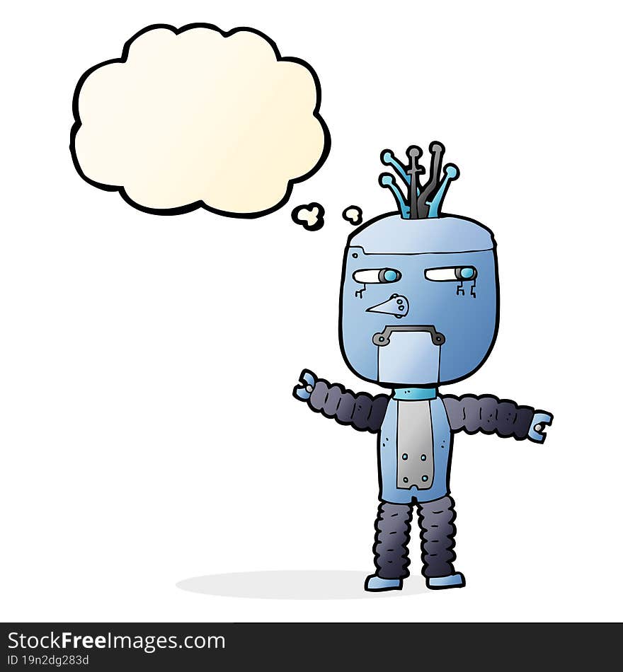 Cartoon Waving Robot With Thought Bubble