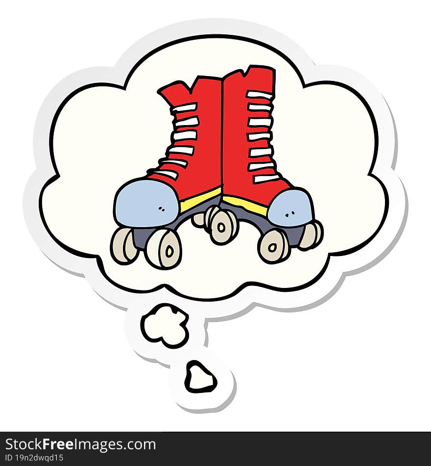 cartoon roller boots with thought bubble as a printed sticker