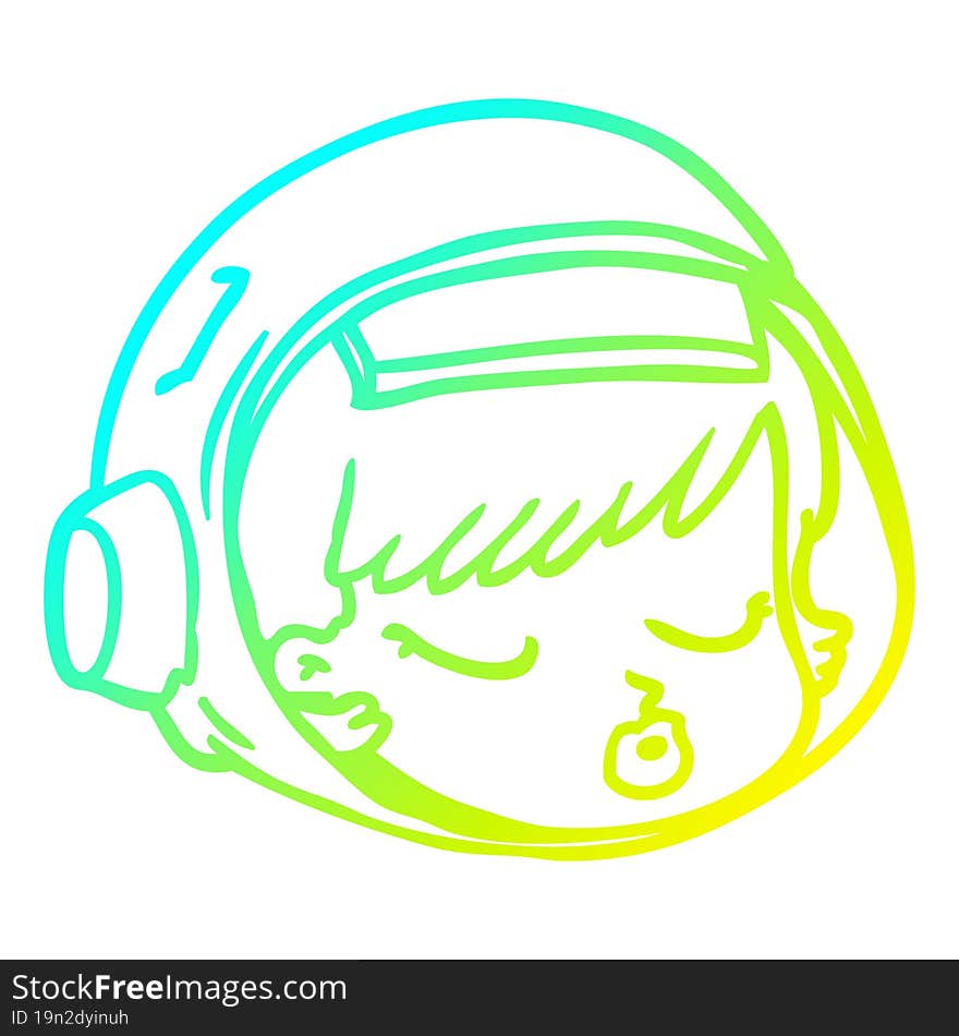 Cold Gradient Line Drawing Cartoon Astronaut Face