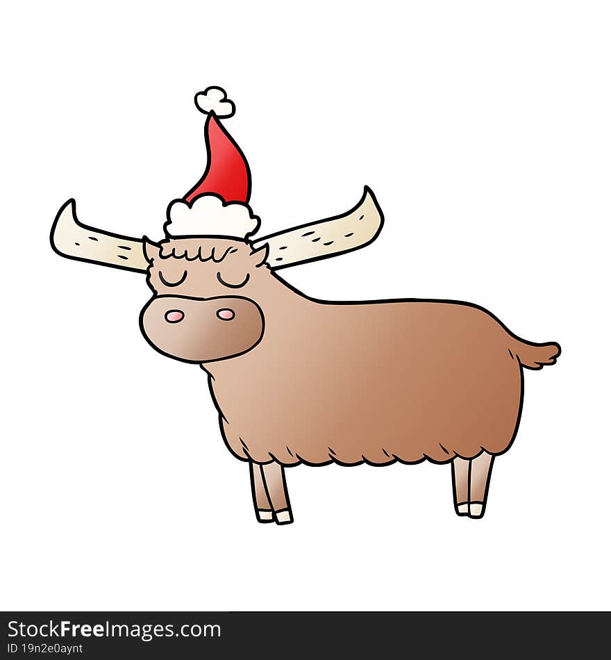 gradient cartoon of a bull wearing santa hat