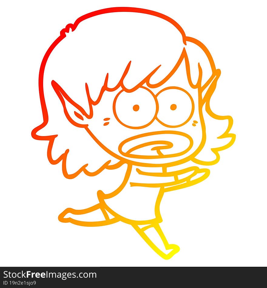 warm gradient line drawing cartoon shocked elf girl