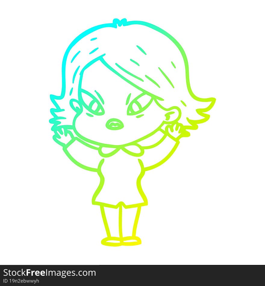 cold gradient line drawing of a cartoon stressed woman