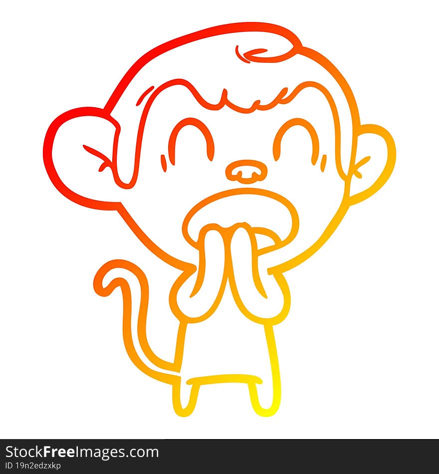 warm gradient line drawing yawning cartoon monkey