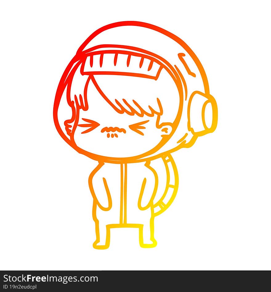 warm gradient line drawing angry cartoon space girl