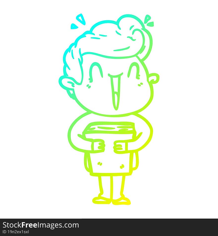 cold gradient line drawing of a cartoon excited man