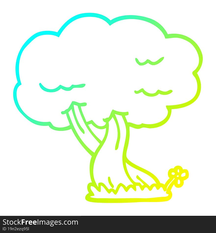 cold gradient line drawing cartoon tree