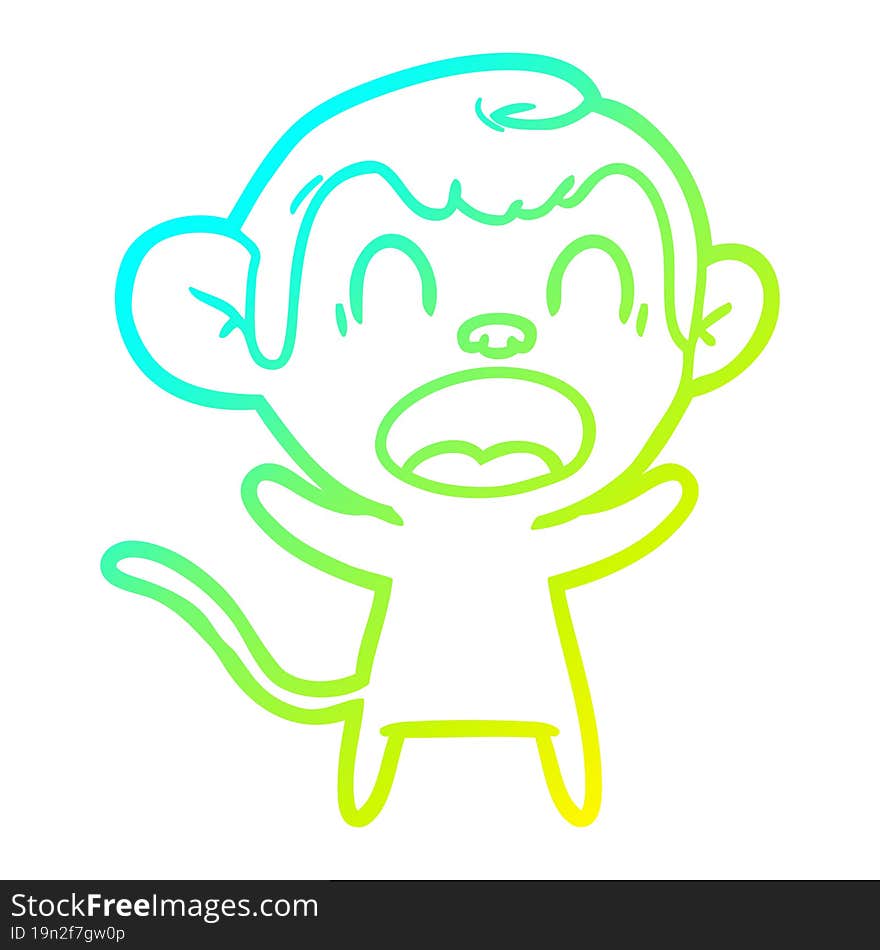 cold gradient line drawing shouting cartoon monkey