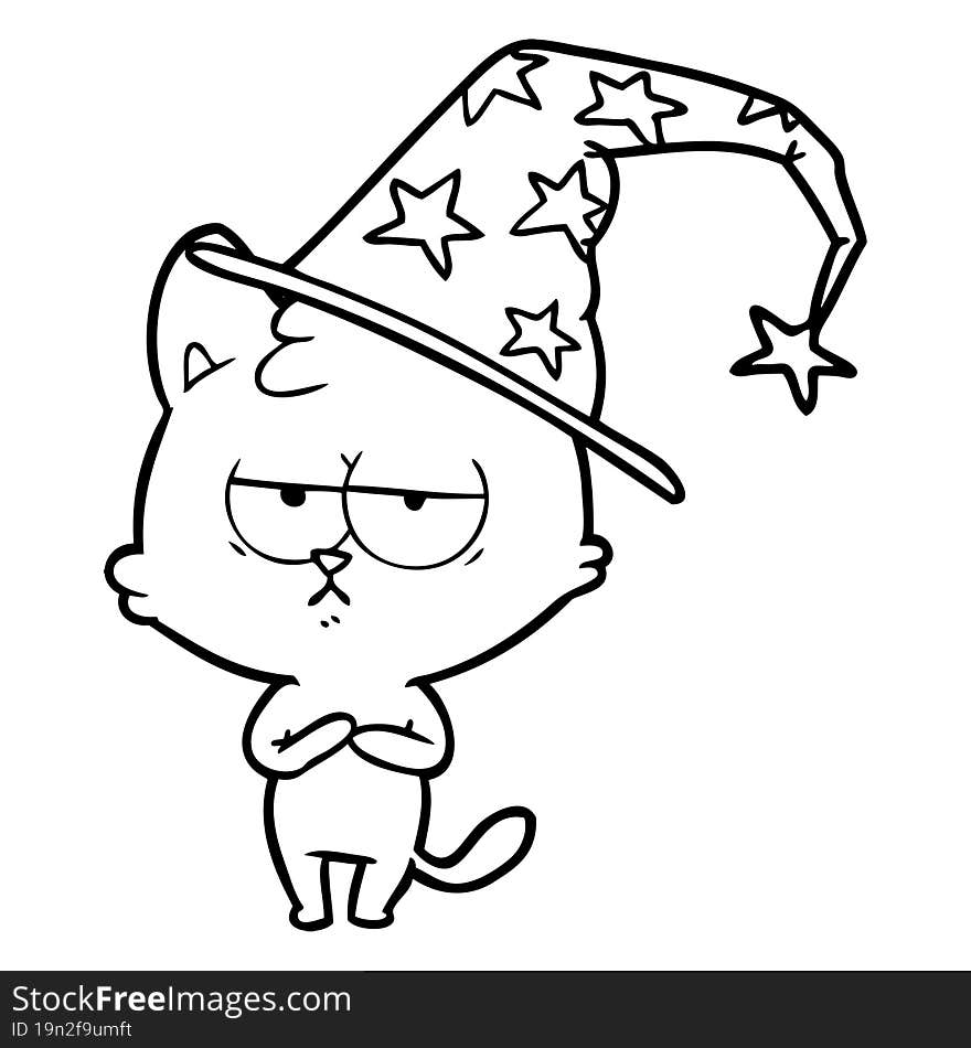 bored cartoon wizard cat. bored cartoon wizard cat