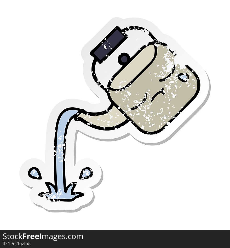 distressed sticker of a cute cartoon pouring kettle