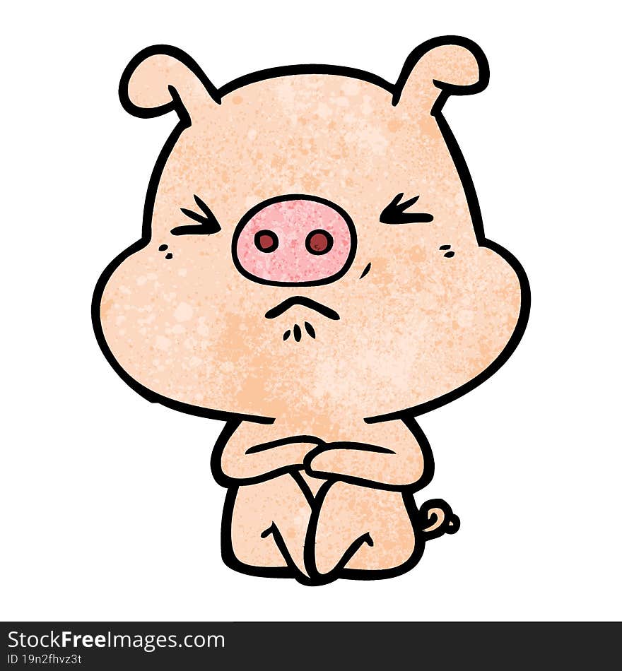 cartoon angry pig sat waiting. cartoon angry pig sat waiting