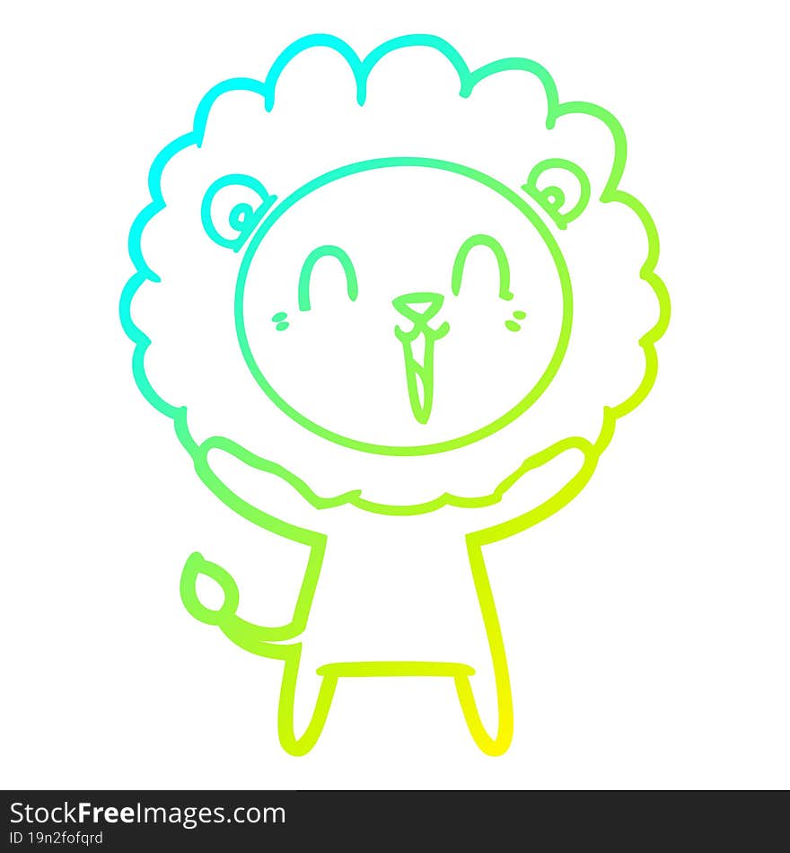 cold gradient line drawing of a laughing lion cartoon