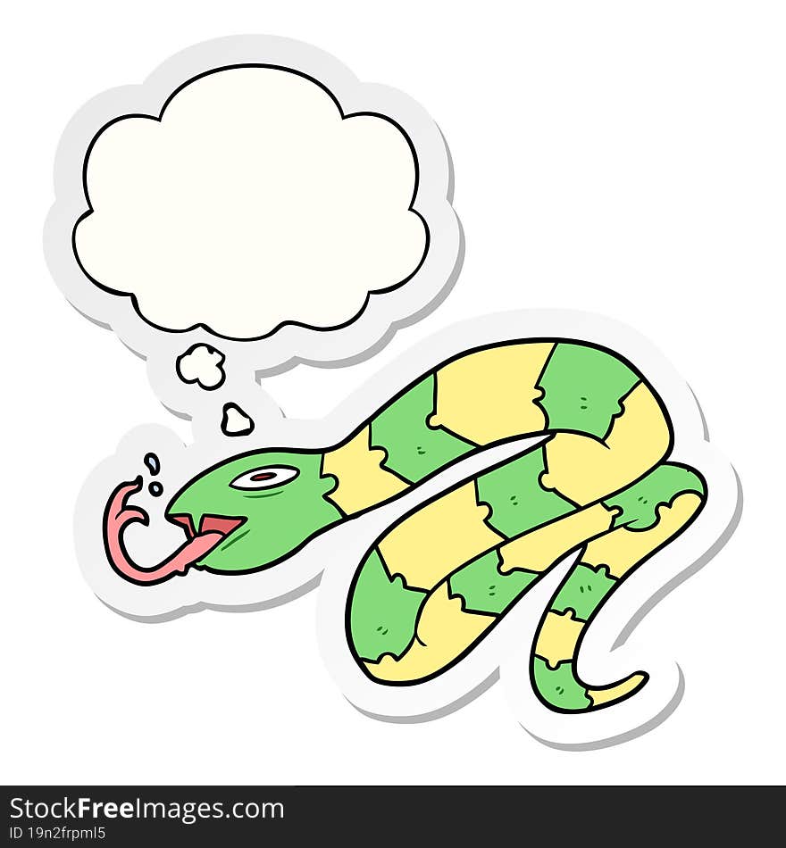 cartoon hissing snake and thought bubble as a printed sticker