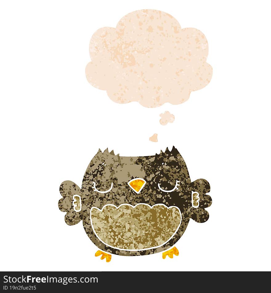 cute cartoon owl and thought bubble in retro textured style