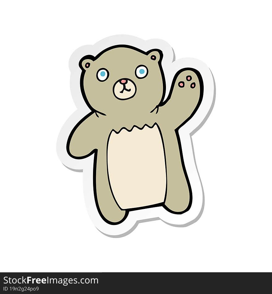 Sticker Of A Cartoon Waving Bear