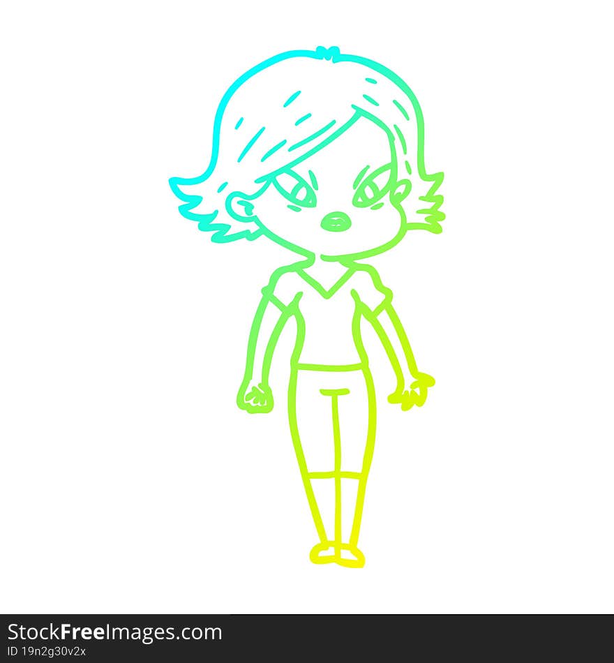 cold gradient line drawing cartoon stressed woman