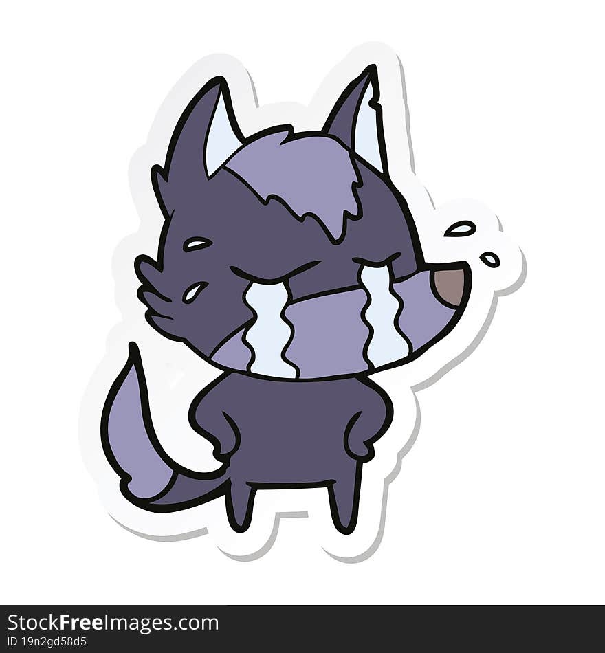 Sticker Of A Cartoon Crying Wolf