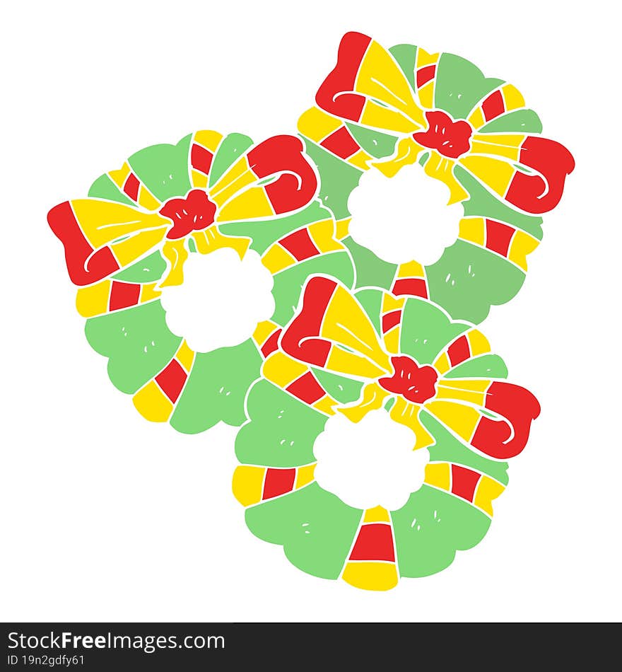 flat color illustration of a cartoon christmas wreaths