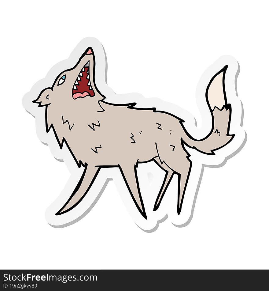 sticker of a cartoon snapping wolf