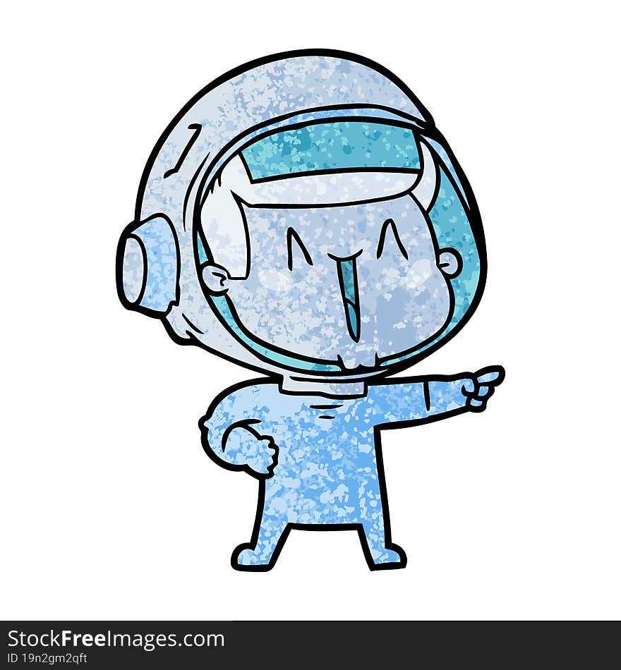 happy cartoon astronaut pointing. happy cartoon astronaut pointing